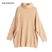 Load image into Gallery viewer, BIAORUINA Women Oversize Basic Knitted Turtleneck Sweater Female Solid Turtleneck Collar Pullovers Warm 2020 New Arrival