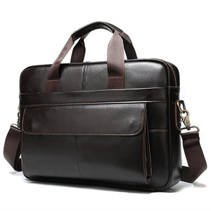 Briefcase messenger bag men's genuine leather 14'' laptop bag men's briefcases office business tote for document 8572