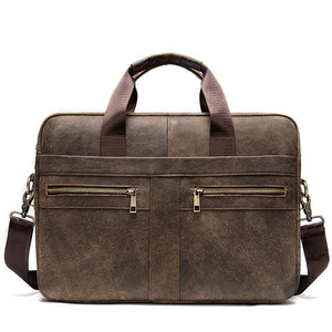 Briefcase messenger bag men's genuine leather 14'' laptop bag men's briefcases office business tote for document 8572