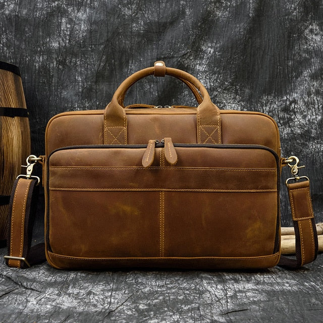 MAHEU Men Briefcase Genuine Leather Laptop Bag 15.6