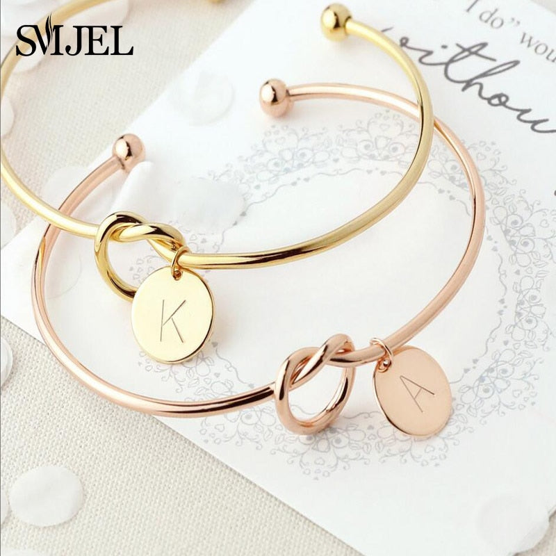 Personalize Knot Initial Bracelets Bangles A-Z 26 Letters Initial Charm Bracelet Love Bangles for Women Jewelry Pulseiras