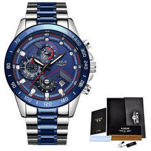 Load image into Gallery viewer, LIGE Men Watches Top Brand Luxury Stainless Steel Blue Waterproof Quartz Watch Men Fashion Chronograph Male Sport Military Watch