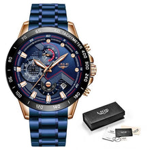 Load image into Gallery viewer, LIGE Men Watches Top Brand Luxury Stainless Steel Blue Waterproof Quartz Watch Men Fashion Chronograph Male Sport Military Watch