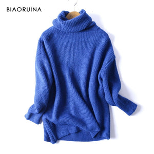 BIAORUINA Women Oversize Basic Knitted Turtleneck Sweater Female Solid Turtleneck Collar Pullovers Warm 2020 New Arrival