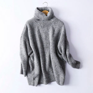 BIAORUINA Women Oversize Basic Knitted Turtleneck Sweater Female Solid Turtleneck Collar Pullovers Warm 2020 New Arrival