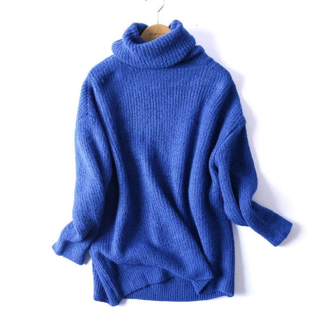 BIAORUINA Women Oversize Basic Knitted Turtleneck Sweater Female Solid Turtleneck Collar Pullovers Warm 2020 New Arrival