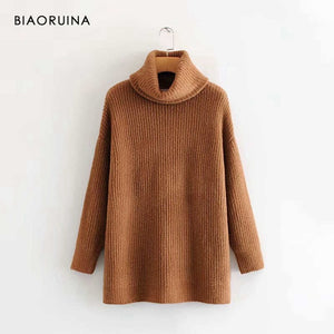 BIAORUINA Women Oversize Basic Knitted Turtleneck Sweater Female Solid Turtleneck Collar Pullovers Warm 2020 New Arrival