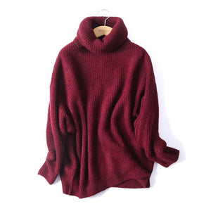 BIAORUINA Women Oversize Basic Knitted Turtleneck Sweater Female Solid Turtleneck Collar Pullovers Warm 2020 New Arrival