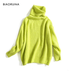 BIAORUINA Women Oversize Basic Knitted Turtleneck Sweater Female Solid Turtleneck Collar Pullovers Warm 2020 New Arrival