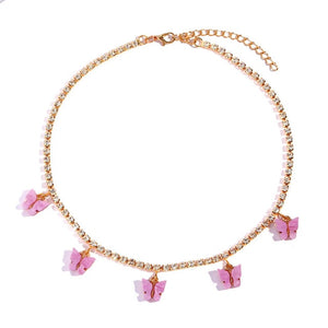 Butterfly Choker Necklaces Gold Silver Color Tennis Chain Animals Pendant Rhinestone Jewelry