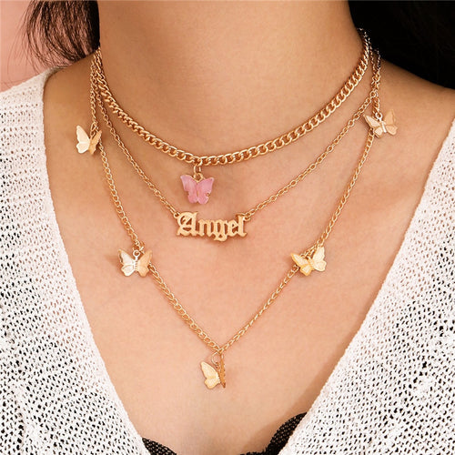 Bohemian Cute Butterfly Choker Necklace for Women Street Style Statement Necklace Gold Color Letter Necklace Jewelry