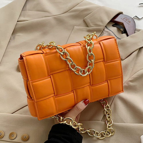 Women Crossbody Bag Weave Flap Bags For Women Thick Chain Shoulder Messenger Bags Female Handbag And Purse