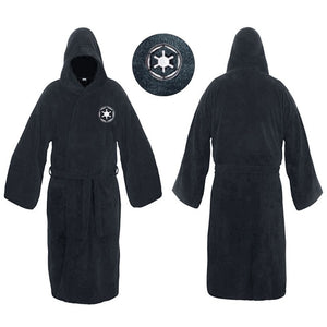 Flannel Robe Male with Hooded Thick Star Wars Dressing Gown Jedi Empire Men's Bathrobe Winter Long Robe Mens Bath Robe Pajamas Work From Home Robe