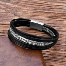 Load image into Gallery viewer, Stainless Steel Chain Combination Leather Bracelet Multi-layer Accessories Personality Bracelet