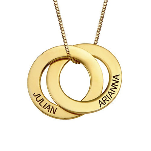 Personalized Connected Rings Pendant Necklace Custom Engraved Name Gold Women's Round Double Buckle Choker Necklace Chain Gifts