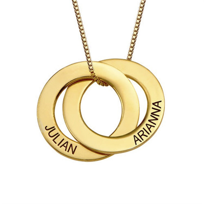 Personalized Connected Rings Pendant Necklace Custom Engraved Name Gold Women's Round Double Buckle Choker Necklace Chain Gifts