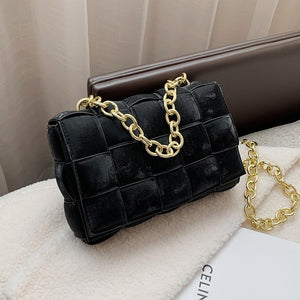 Women Crossbody Bag Weave Flap Bags For Women Thick Chain Shoulder Messenger Bags Female Handbag And Purse