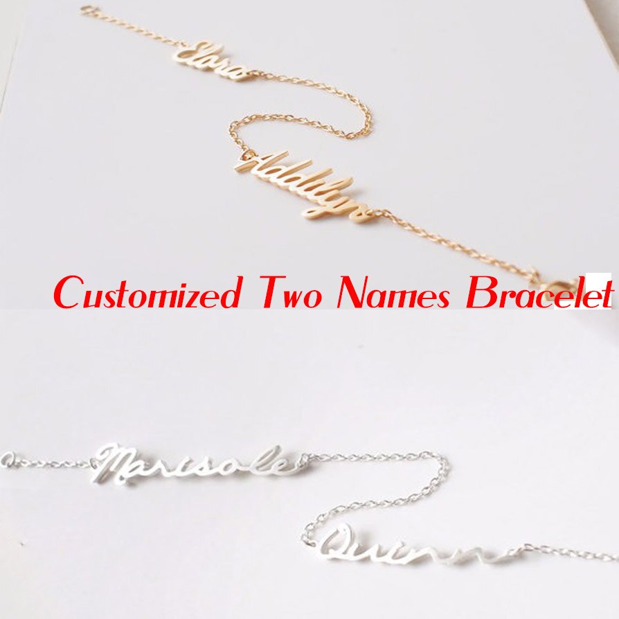 Personalized Double Names Women Bracelets Classical Personalized two Nameplate 925 Silver Jewelry Christmas gift birthday gift
