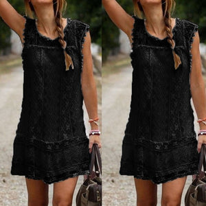 Summer Dresses. Sexy Women Casual Sleeveless Beach Short Dress Tassel Solid White Mini Lace Dress Vestidos Plus Size