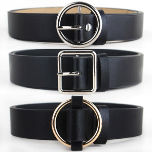 Women Belts - HOT Circle Pin Buckles Belt female deduction side gold buckle jeans wild belts for women fashion students simple casual trousers
