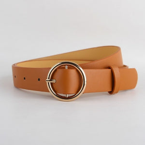 Women Belts - HOT Circle Pin Buckles Belt female deduction side gold buckle jeans wild belts for women fashion students simple casual trousers