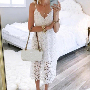 Womens Sundresses - Girls Hollow Out A-line Sundress Women Sexy Spaghetti Strap Backless Summer Lace Dresses Femme V-neck Midi Dres Plus Size GV870