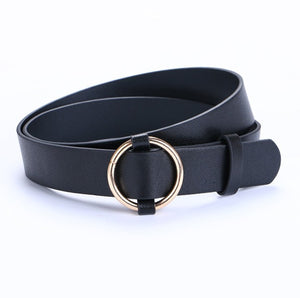 Women Belts - HOT Circle Pin Buckles Belt female deduction side gold buckle jeans wild belts for women fashion students simple casual trousers
